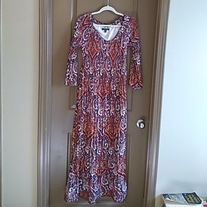 SPENSE Bell Sleeve Ruched Front Side Slit Dress